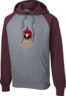 Sport-Tek Raglan Colorblock Pullover Hooded Sweatshirt, Maroon/Vintage Heather