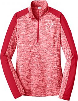 Sport-Tek Ladies PosiCharge Electric Heather Colorblock 1/4-Zip Pullover, Red