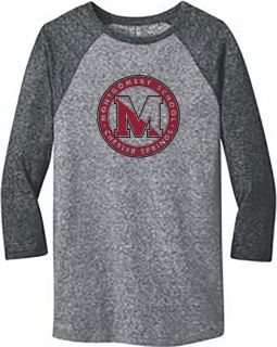 Young Mens 3/4-Sleeve Raglan Tee, Black/ Heathered Nickel