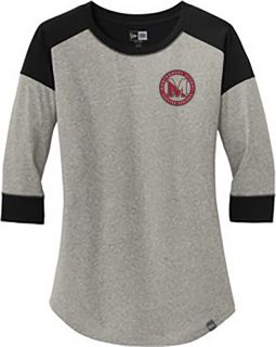 Ladies New Era  3/4-Sleeve Raglan Tee, Black/ Rainstorm Grey Heather